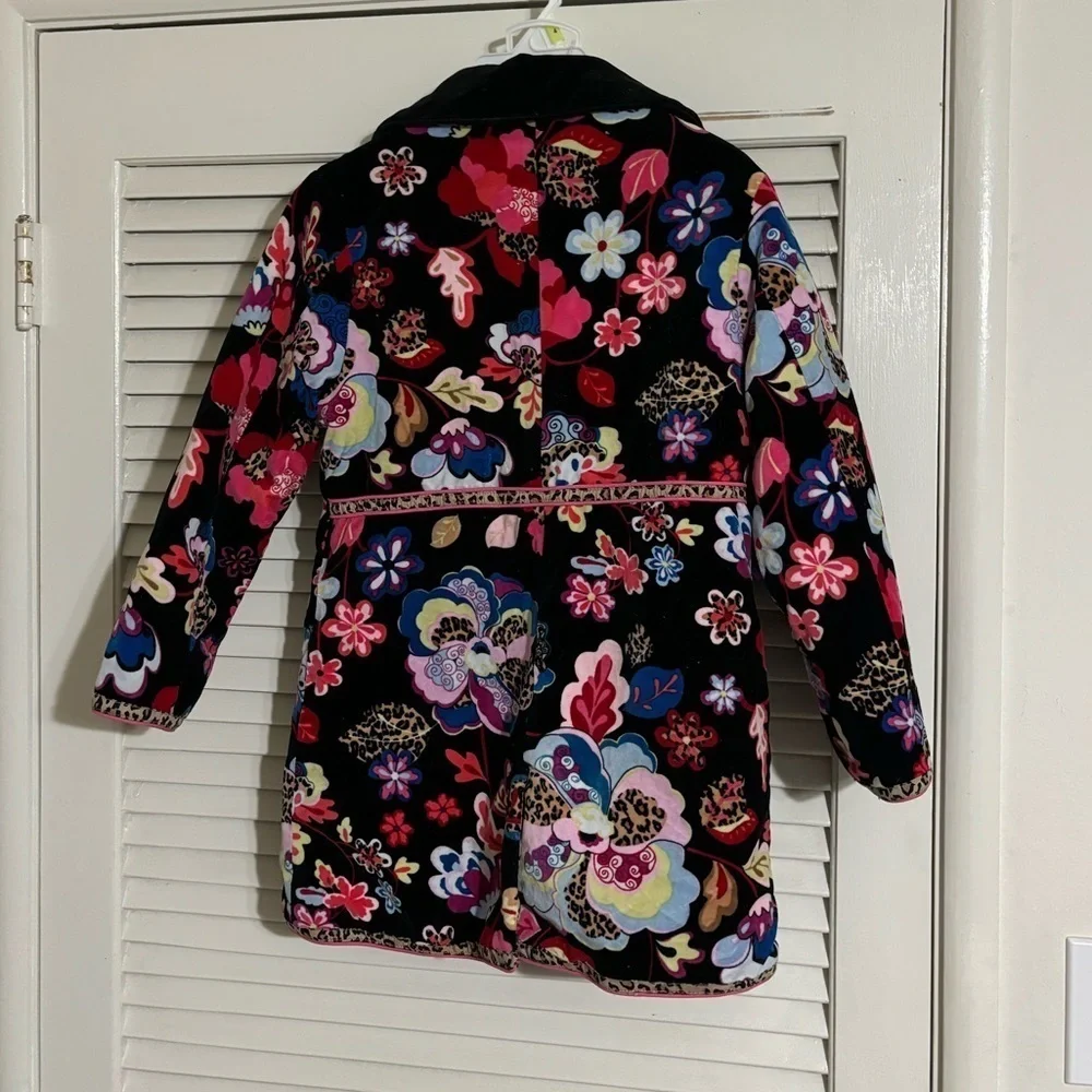 Children’s Place Velour Black Floral Leopard  Buttoned  Coat Jacket size 7-8